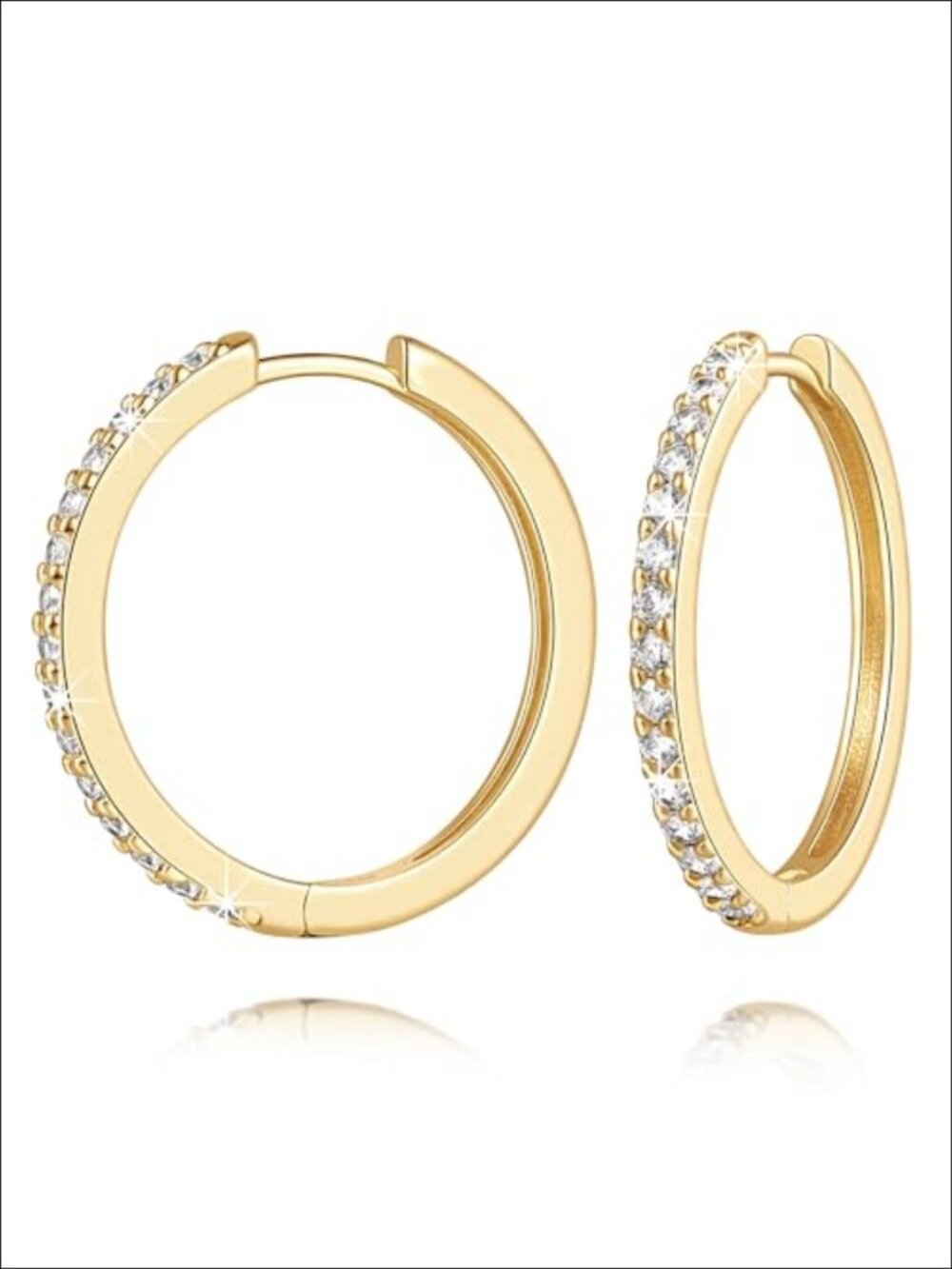 14K Gold Plated CZ Hoop Earrings Hinged Hoop Women's Everyday Glam